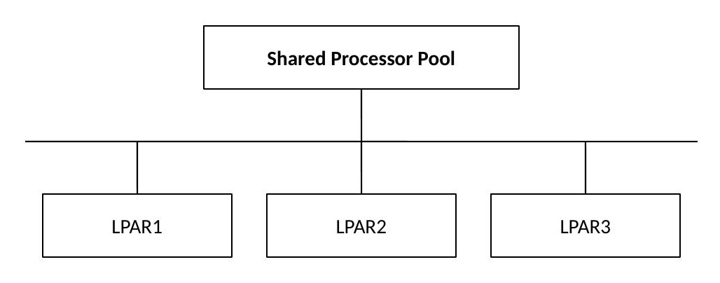Shared processor pool: multiple LPARs drawing from a common processor pool managed by PowerVM