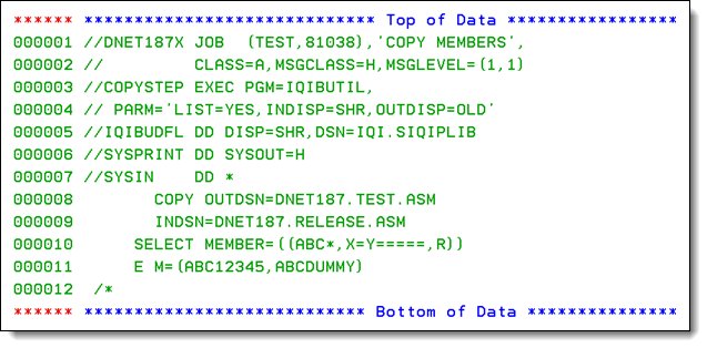 JCL and utility statements to copy one of the data sets to the test environment