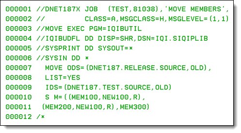 Moving the source code for the new release from the test data sets to the production data sets